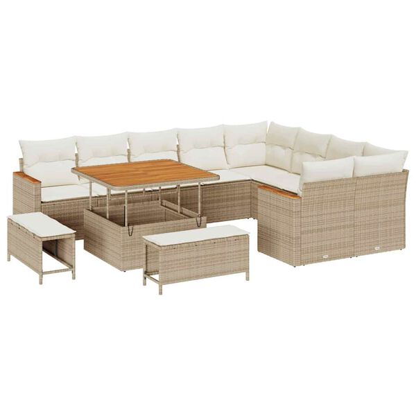 vidaXL Tuin Sofa Set met kussen met opslag 12 pcs Beige Poly Rattan