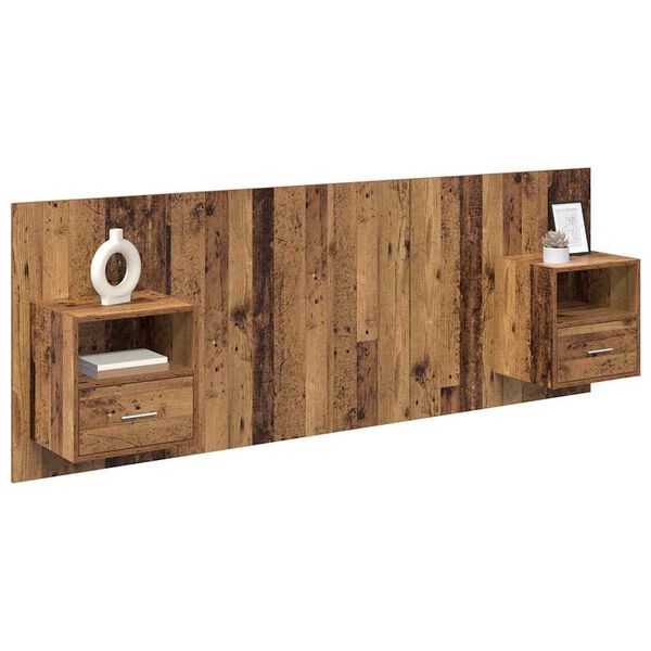 vidaXL Hoofdbord Met Kast met lade 3 pcs Oud Hout Bewerkt hout