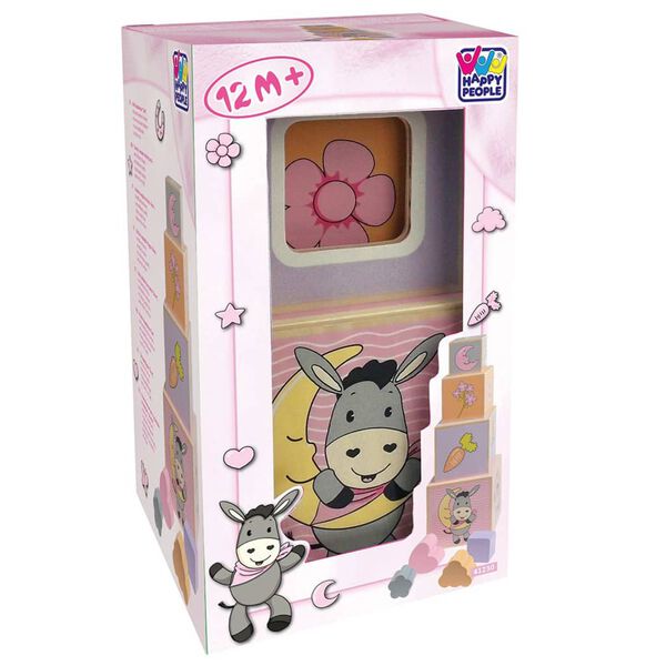 Happy People Stapelblokken Donkey hout roze/paars/oranje