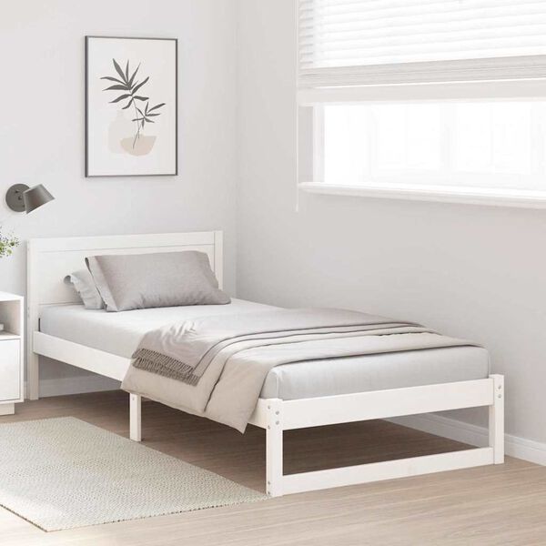vidaXL Bedframe met hoofdeinde Wit 75 x 190 cm Massief grenenhout