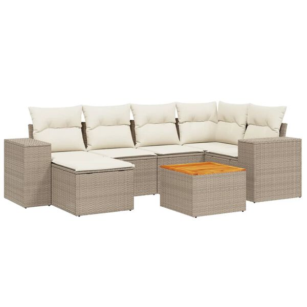 vidaXL 7-delige Loungeset met kussens poly rattan beige