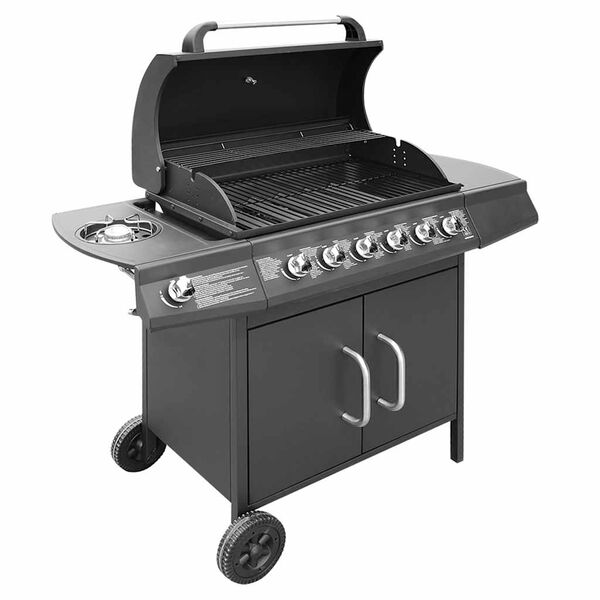 vidaXL Gasbarbecue 6+1 kookzone zwart