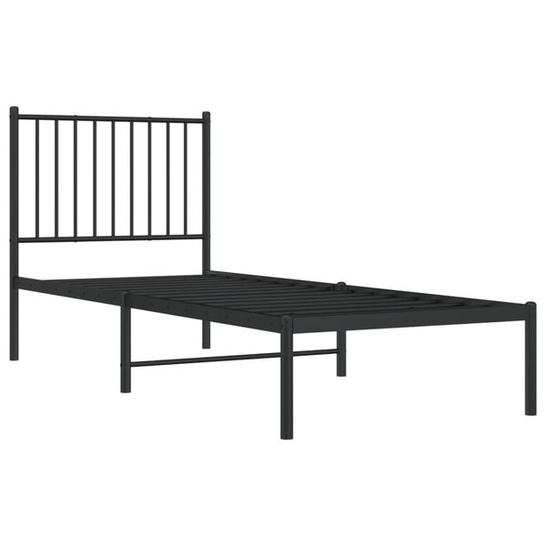 vidaXL Bedframe met hoofdbord metaal zwart 75x190 cm