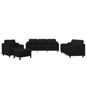 vidaXL 4-delige Loungeset met kussens stof zwart