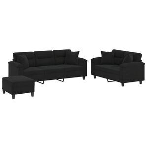 vidaXL 3-delige Loungeset met kussens microvezelstof zwart