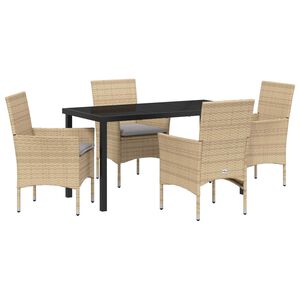 vidaXL Tuin eettafelset met kussen 5 pcs Beige poly rattan