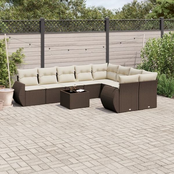 vidaXL 10-delige Loungeset met kussens poly rattan bruin