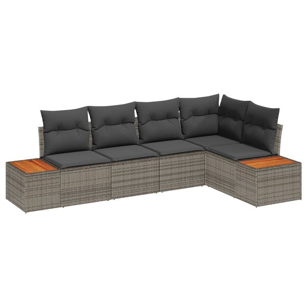 vidaXL Tuin Sofa Set met kussen met opslag 5 pcs Grijs Poly riet