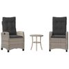 vidaXL 3-delige Bistroset met kussens poly rattan lichtgrijs