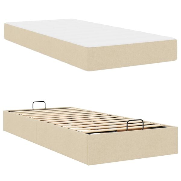 vidaXL Bedframe met matras met matras 2 pcs Cr&egrave;me Stof