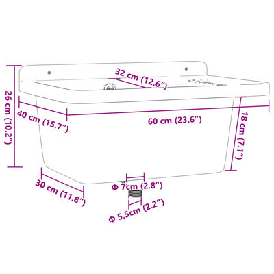 vidaXL Wasbak wandgemonteerd 60x40x28 cm hars grijs