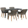 vidaXL Tuin eettafelset met kussen 5 pcs Grijs poly rattan