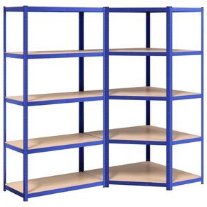 vidaXL Opbergrek 5-laags 2 st staal & bewerkt hout blauw