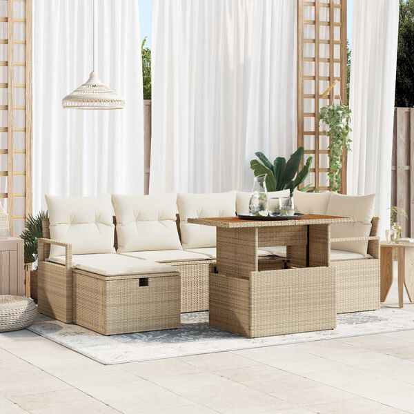 vidaXL Tuin Sofa Set 7 pcs Beige poly rattan