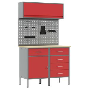 vidaXL Werkkast set 5 st Rood Poedergecoat staal en gefabriceerd hout
