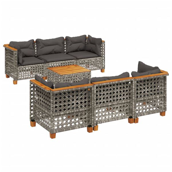 vidaXL 7-delige Loungeset met kussens poly rattan grijs