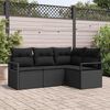 vidaXL Bankstel met kussen met opslag 4 pcs Zwart poly rattan