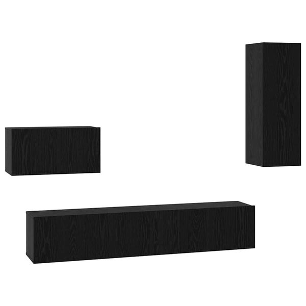 vidaXL Wand TV Kast Wandgemonteerd 4 pcs Zwart Eiken Bewerkt hout