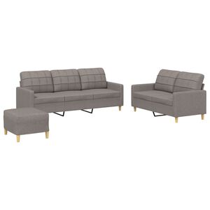 vidaXL 3-delige Loungeset met kussens stof taupe