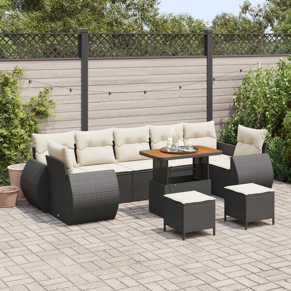 vidaXL Tuin Sofa Set met kussen met opslag 10 pcs Zwart en cr&egrave;me