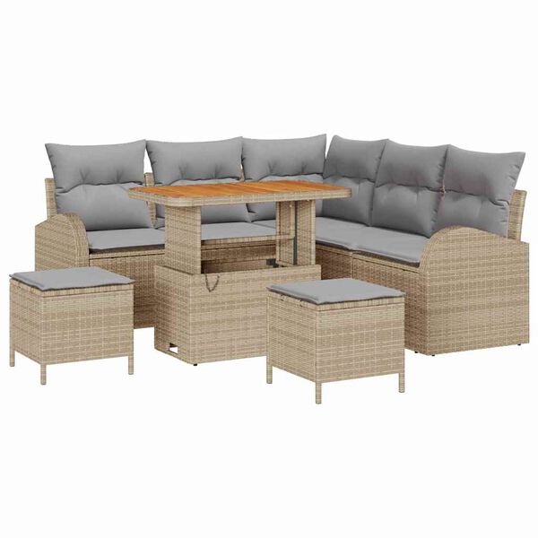 vidaXL Tuin Sofa Set met kussen met opslag 8 pcs Beige en Licht Grijs