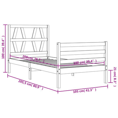 vidaXL Bedframe met hoofdbord massief hout wit 100x200 cm