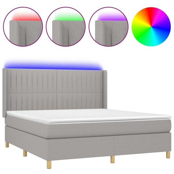 vidaXL Boxspring met matras en LED stof lichtgrijs 160x200 cm