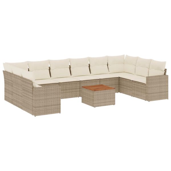 vidaXL 11-delige Tuinset met kussens poly rattan beige