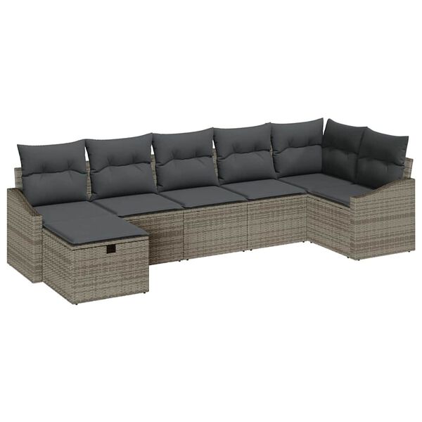 vidaXL Tuin Sofa Set met kussen 7 pcs Grijs 55 x 62 x 69 cm Poly riet