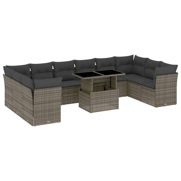 vidaXL 11-delige Loungeset met kussens poly rattan grijs