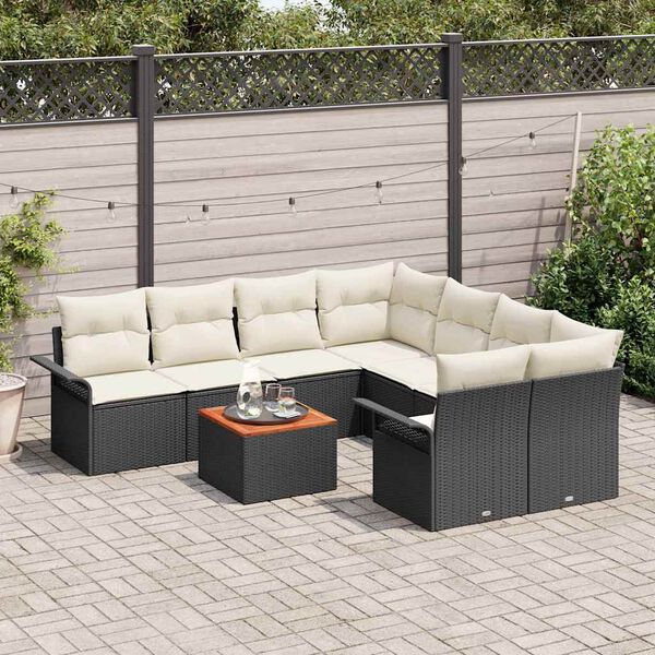 vidaXL Tuinbankenset met kussen 9 pcs Zwart poly rattan