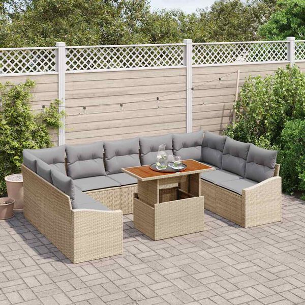 vidaXL Tuin Eetset met kussen 10 pcs Beige en Grijs 100 x 55 x 73 cm