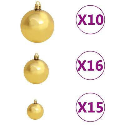 vidaXL Kunstkerstboom met verlichting en kerstballen 210 cm PET goud