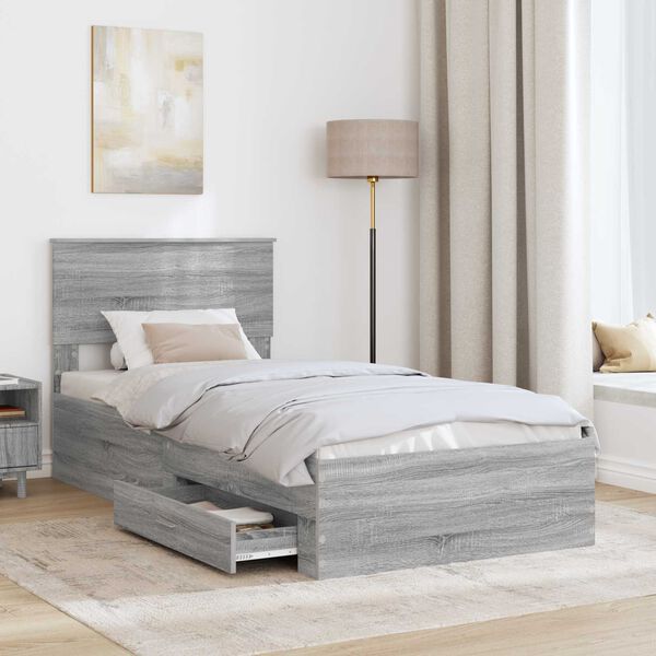 vidaXL Bedframe met hoofdeinde Grijs Sonoma 90 x 200 cm Bewerkt hout
