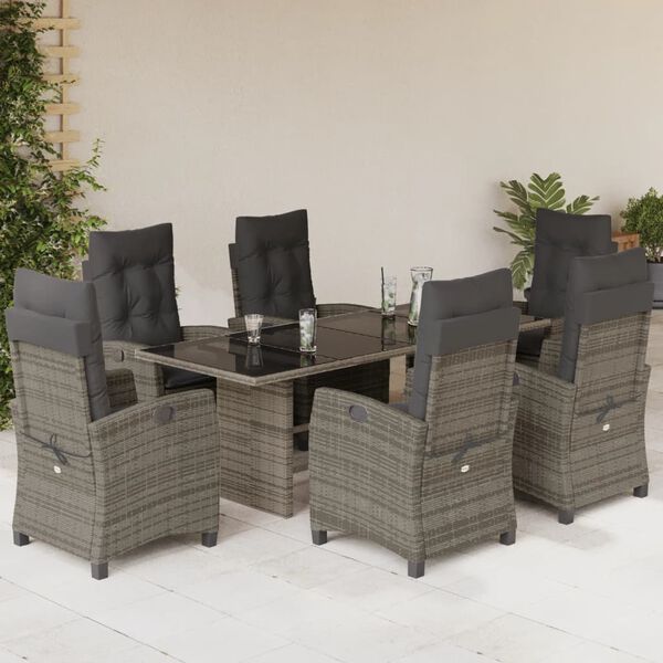 vidaXL 7-delige Tuinset met kussens poly rattan grijs