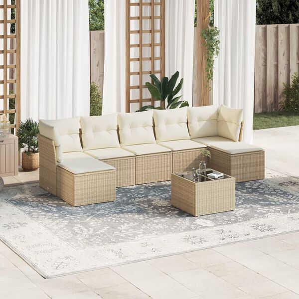 vidaXL 8-delige Loungeset met kussens poly rattan beige