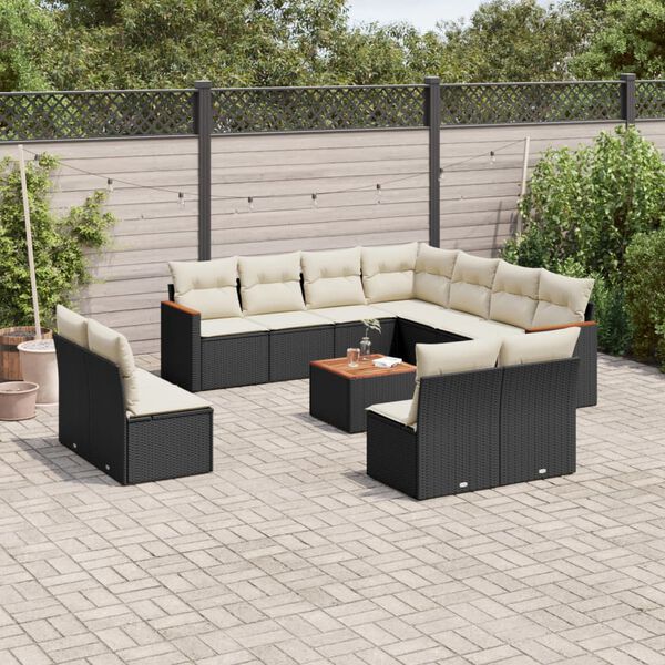 vidaXL 12-delige Loungeset met kussens poly rattan zwart