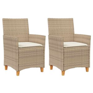 vidaXL Tuinstoelen 2 st met kussens poly rattan en massief hout beige