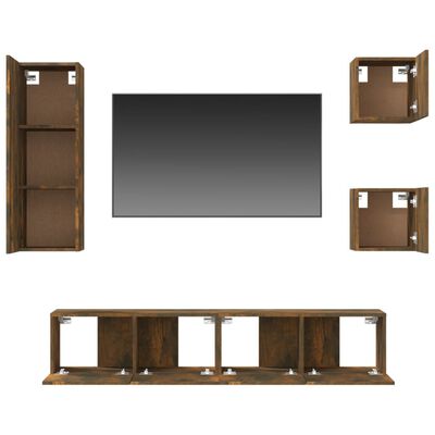 vidaXL 5-delige Tv-meubelset bewerkt hout gerookt eikenkleurig