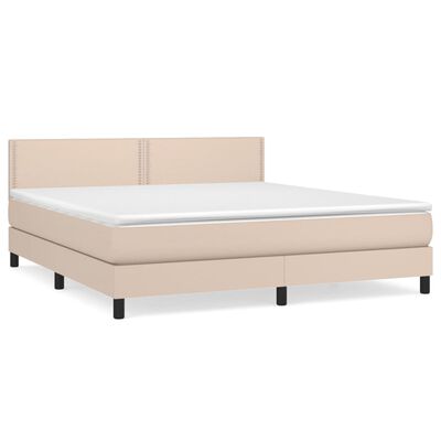 vidaXL Boxspring met matras kunstleer cappuccinokleurig 160x200 cm