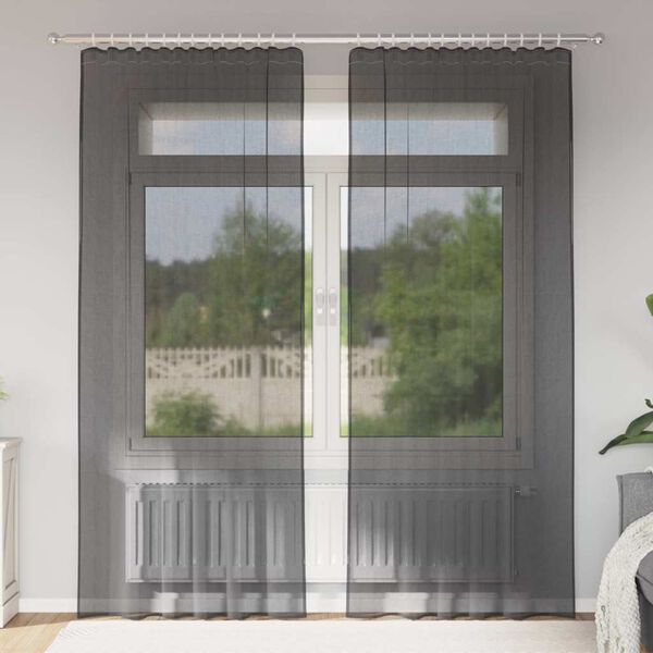 vidaXL Gordijnen voile met roedezakken 2 st zwart