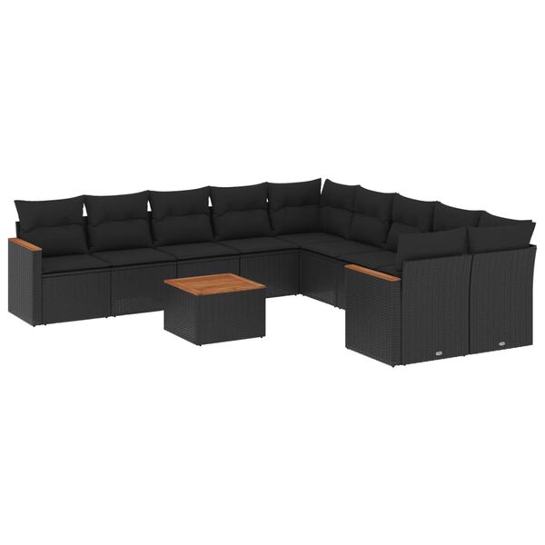 vidaXL 11-delige Loungeset met kussens poly rattan zwart
