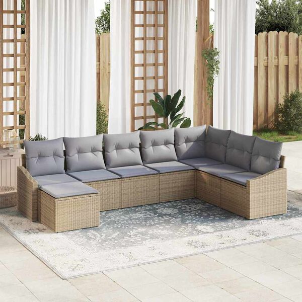 vidaXL Tuin Sofa Set met kussen 8 pcs Beige en Licht Grijs poly rattan