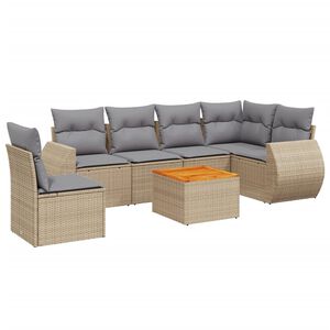 vidaXL 7-delige Loungeset met kussens poly rattan beige