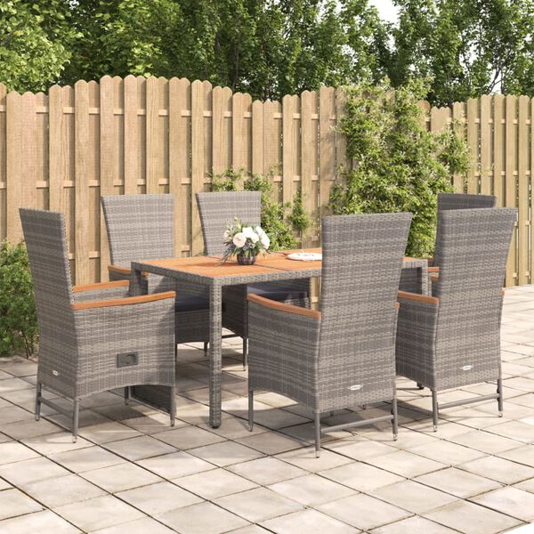 vidaXL 7-delige Tuinset met kussens poly rattan grijs