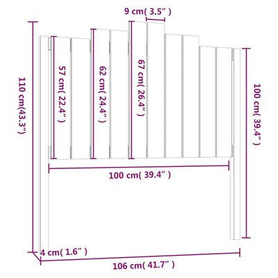 vidaXL Hoofdbord 106x4x110 cm massief grenenhout grijs