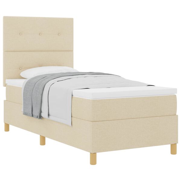 vidaXL Boxspringbed met matras met hoofdeinde Cr&egrave;me 90 x 200 cm Stof