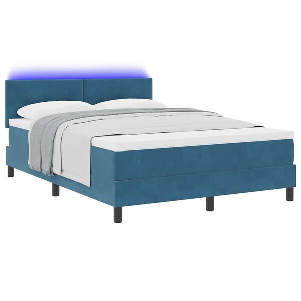 vidaXL LED Box Spring Bed met matras Donkerblauw 160 x 200 cm Fluweel