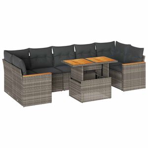 vidaXL 8-delige Loungeset met kussens poly rattan acacia grijs