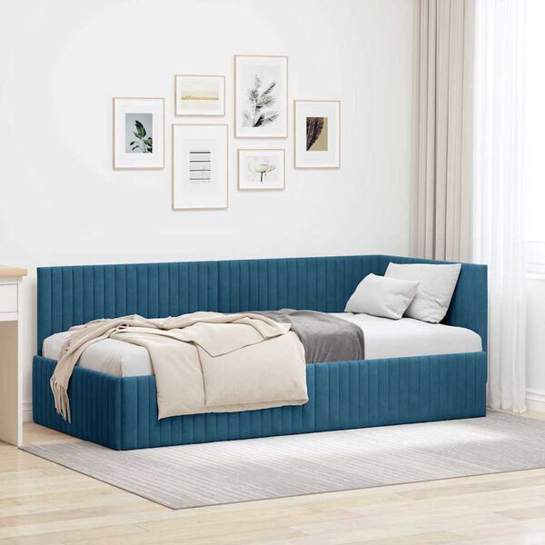 vidaXL Hoekbedframe met hoofdeinde Blauw 90 cm x 190 cm Fluweel